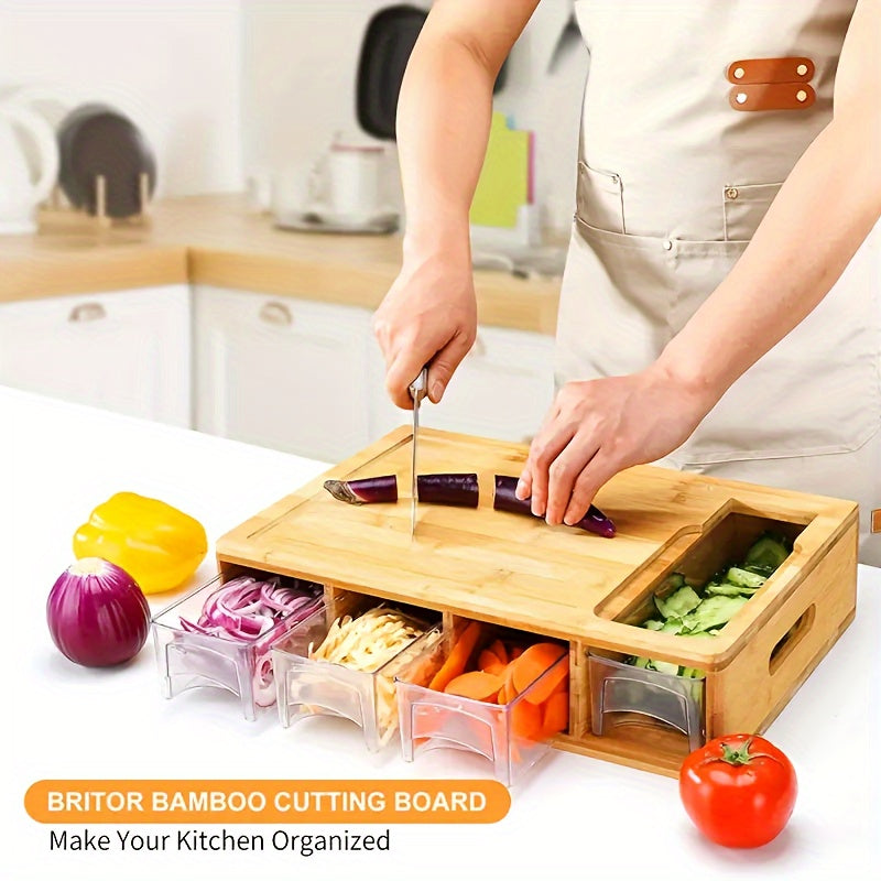 Bamboo Cutting Board | Kitchen Prep Station with Storage Trays & Graters