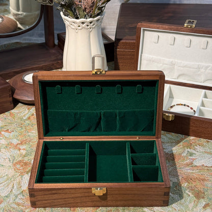 Walnut Jewelry Box with Green Velvet Lining