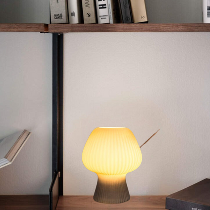 Mushroom Table Lamp | Vintage Ribbed Glass Bedside Table Desk Light