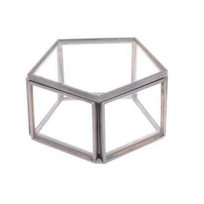Geometric Clear Glass Jewellery Box | Modern Storage Solution-PENTAGON-SILVER-State of Style