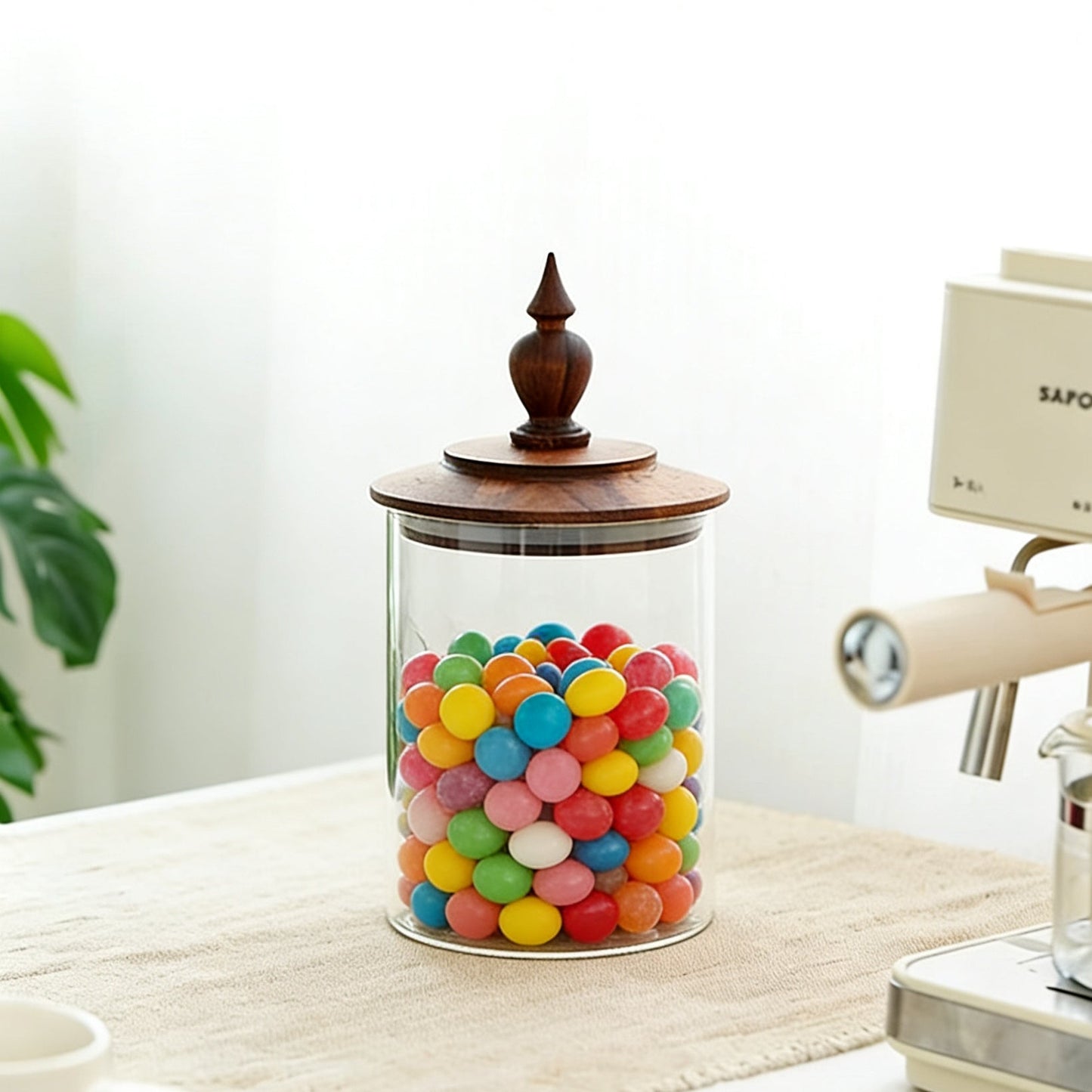 Retro Style Glass Storage Canister with Walnut Lid