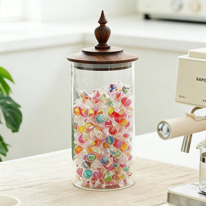 Retro Style Glass Storage Canister with Walnut Lid