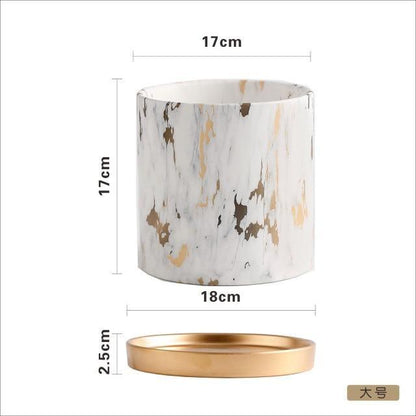 Marble Pattern Ceramic Planter Set