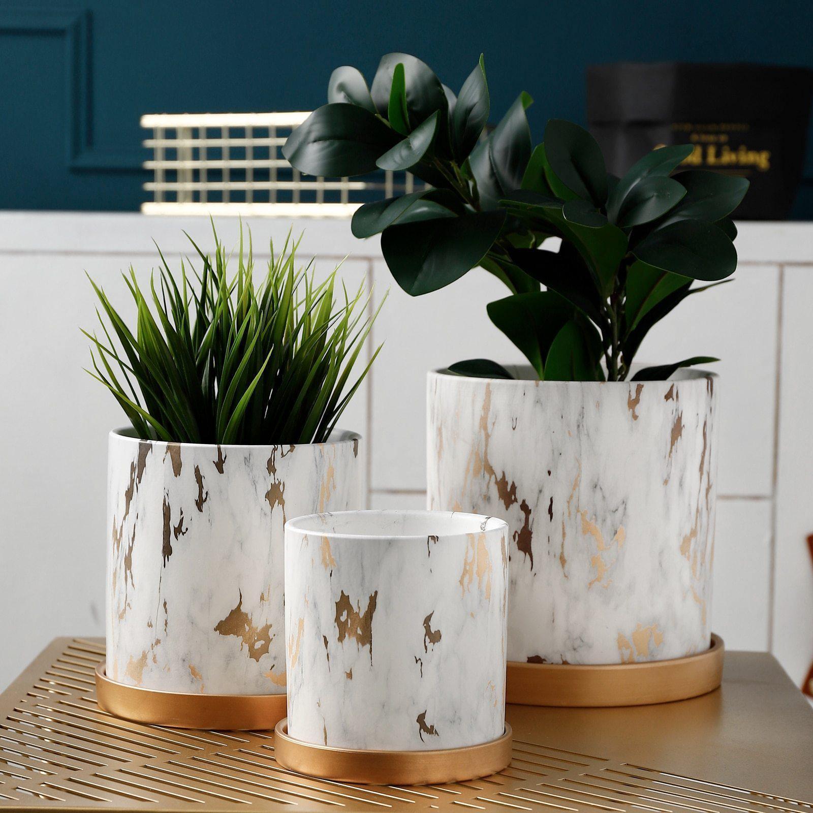 Marble Pattern Ceramic Planter Set