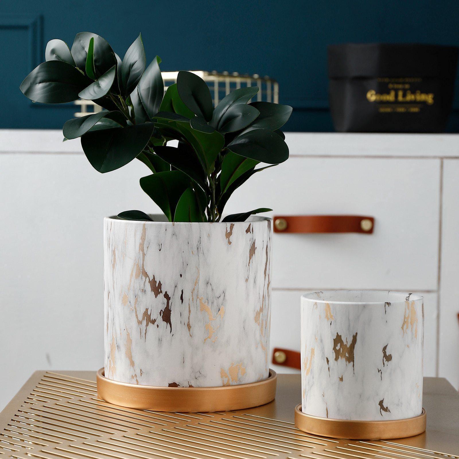 Marble Pattern Ceramic Planter Set