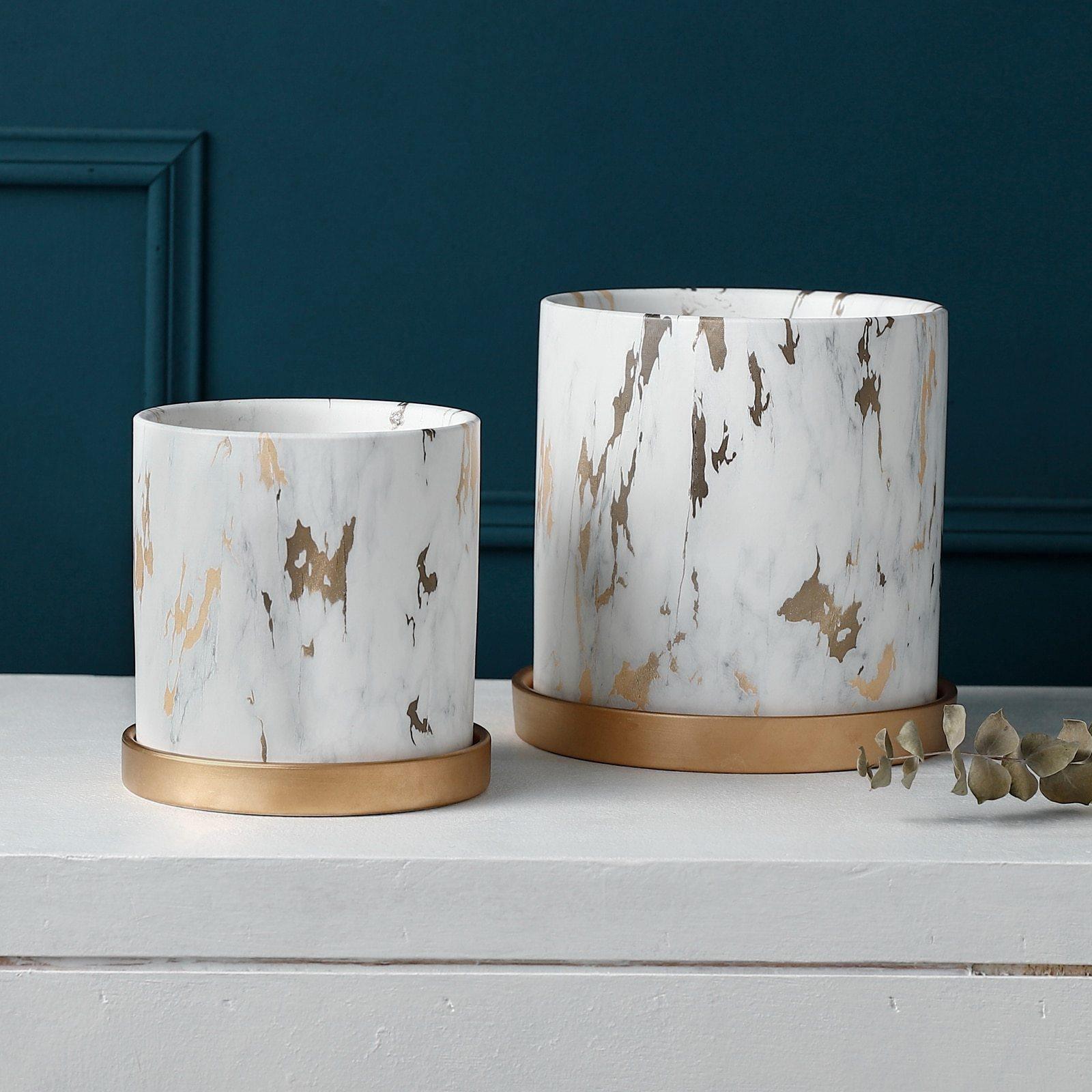 Marble Pattern Ceramic Planter Set