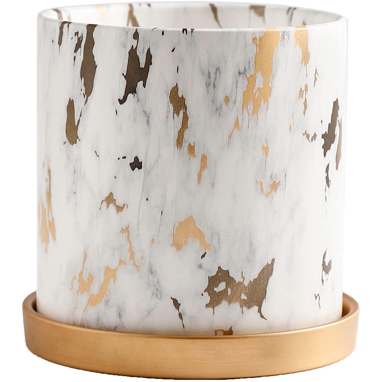 Marble Pattern Ceramic Planter Set