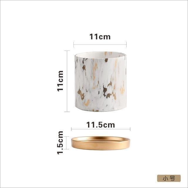 Marble Pattern Ceramic Planter Set