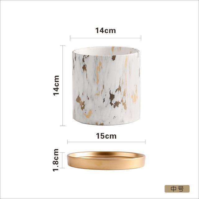 Marble Pattern Ceramic Planter Set