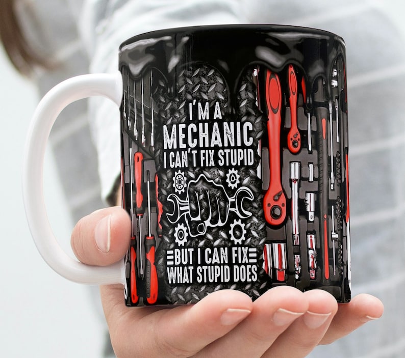 Witty Ceramic Coffee Mug | Red Tools Shop Theme Print