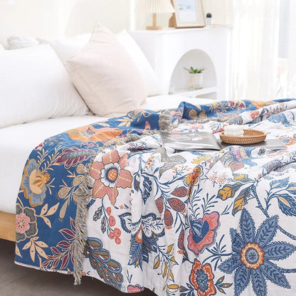 Rustic Artistic Throw Blanket | Woven Floral Pattern