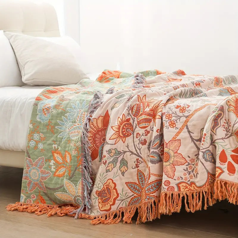 Rustic Boho Throw Blanket | Intricate Floral Woven Pattern