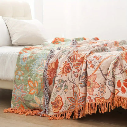 Floral Woven Cotton Blanket