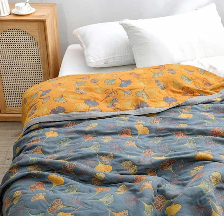 Cozy Ginkgo Leaf Throw Blanket | Detailed Botanical Pattern