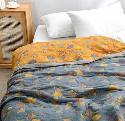 Cozy Ginkgo Leaf Throw Blanket | Detailed Botanical Pattern