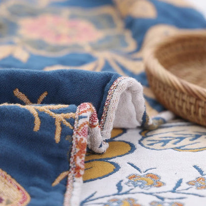Rustic Artistic Throw Blanket | Woven Floral Pattern