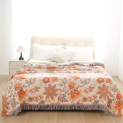 Rustic Boho Throw Blanket | Intricate Floral Woven Pattern