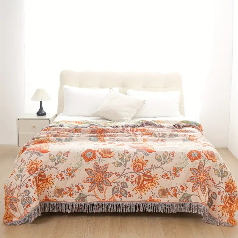 Floral Woven Cotton Blanket