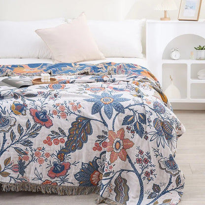 Rustic Artistic Throw Blanket | Woven Floral Pattern