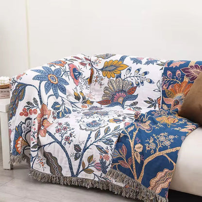 Rustic Artistic Throw Blanket | Woven Floral Pattern