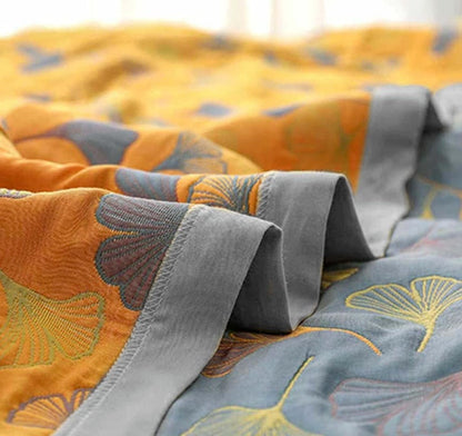 Cozy Ginkgo Leaf Throw Blanket | Detailed Botanical Pattern