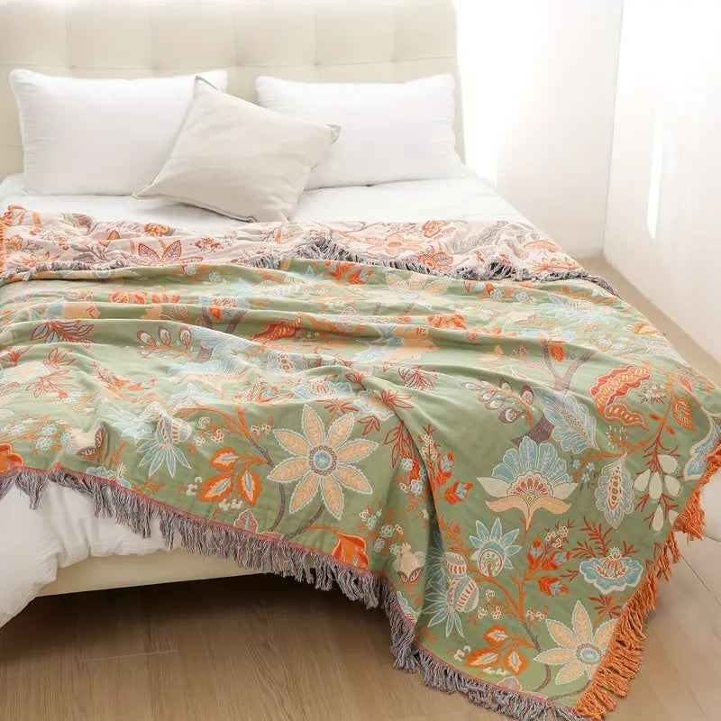 Floral Woven Cotton Blanket