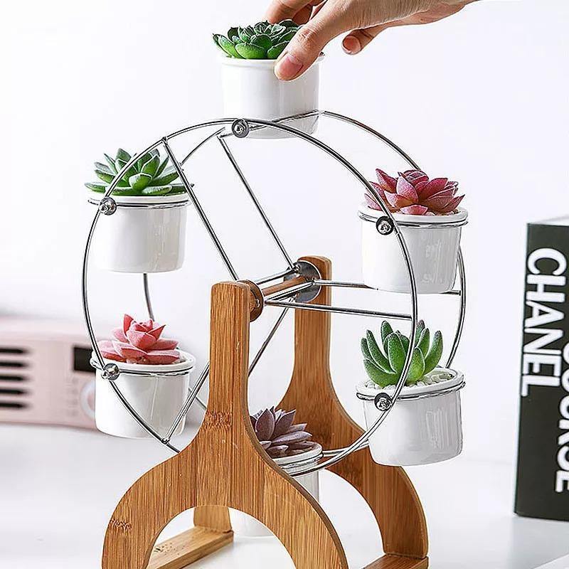 Wood Stand Succulent Planter Set