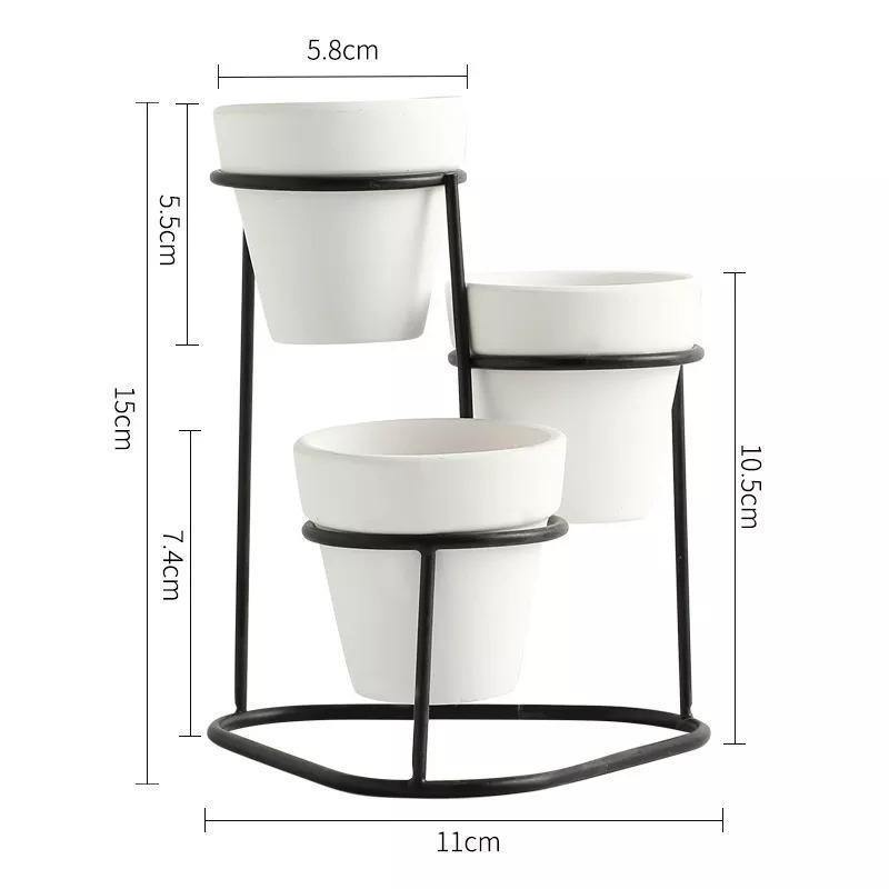 3-Piece Ceramic Planter Set with Metal Stand