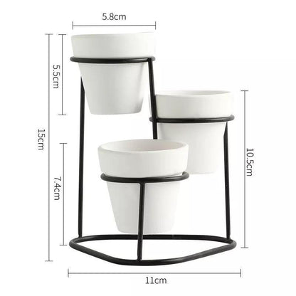 3-Piece Ceramic Planter Set with Metal Stand