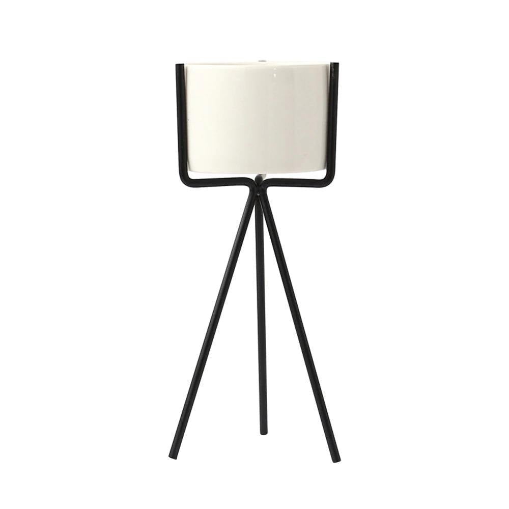 Geometric Metal Stand Ceramic Planter Set