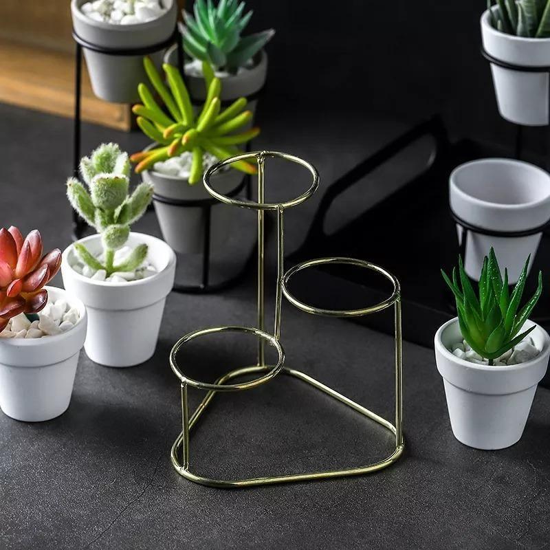 3-Piece Ceramic Planter Set with Metal Stand