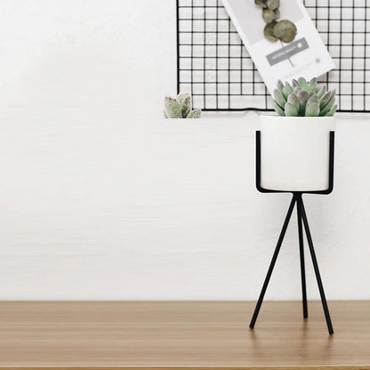 Geometric Metal Stand Ceramic Planter Set