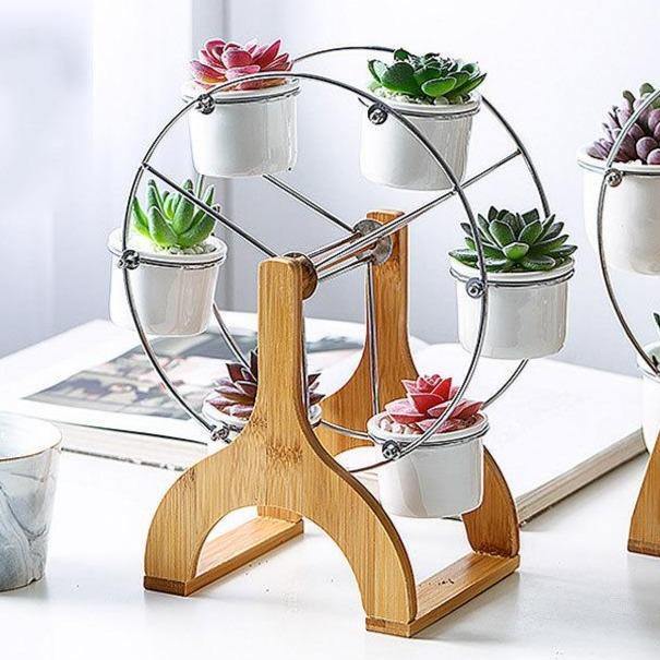 Wood Stand Succulent Planter Set
