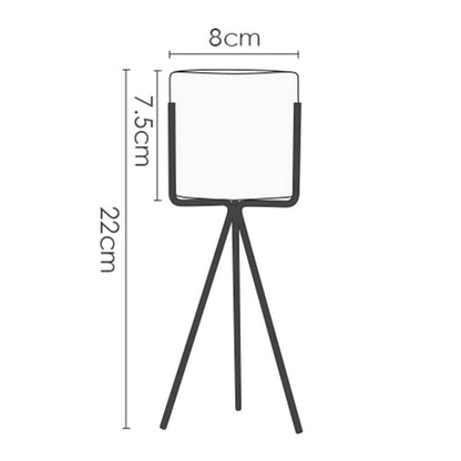 Geometric Metal Stand Ceramic Planter Set