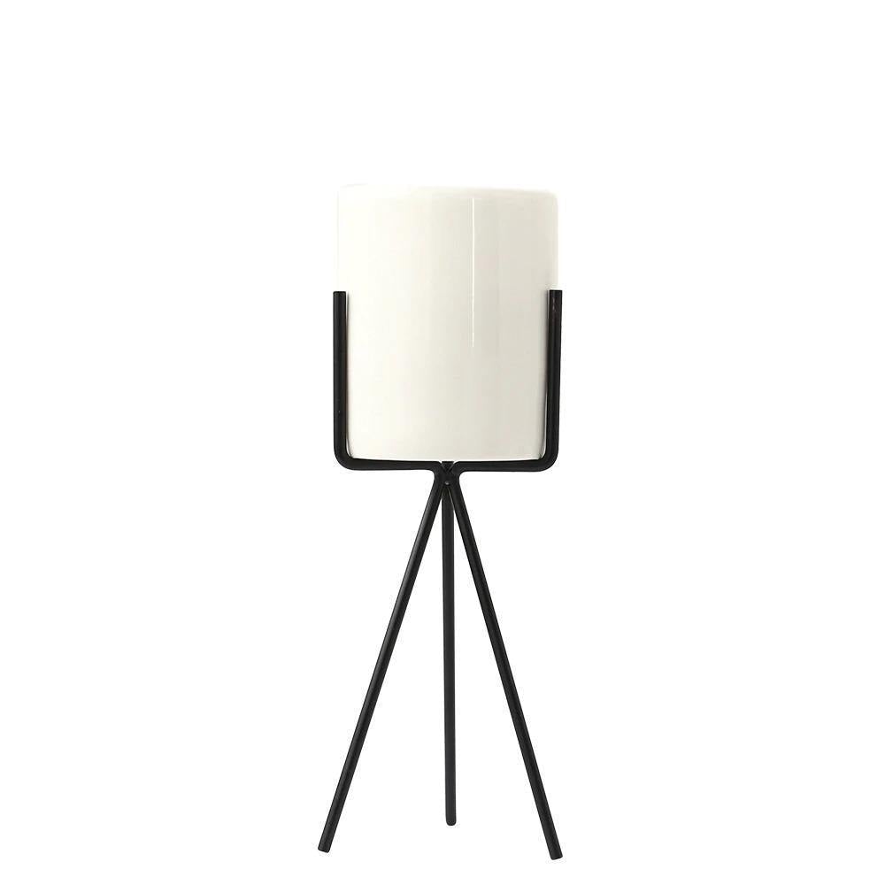 Geometric Metal Stand Ceramic Planter Set