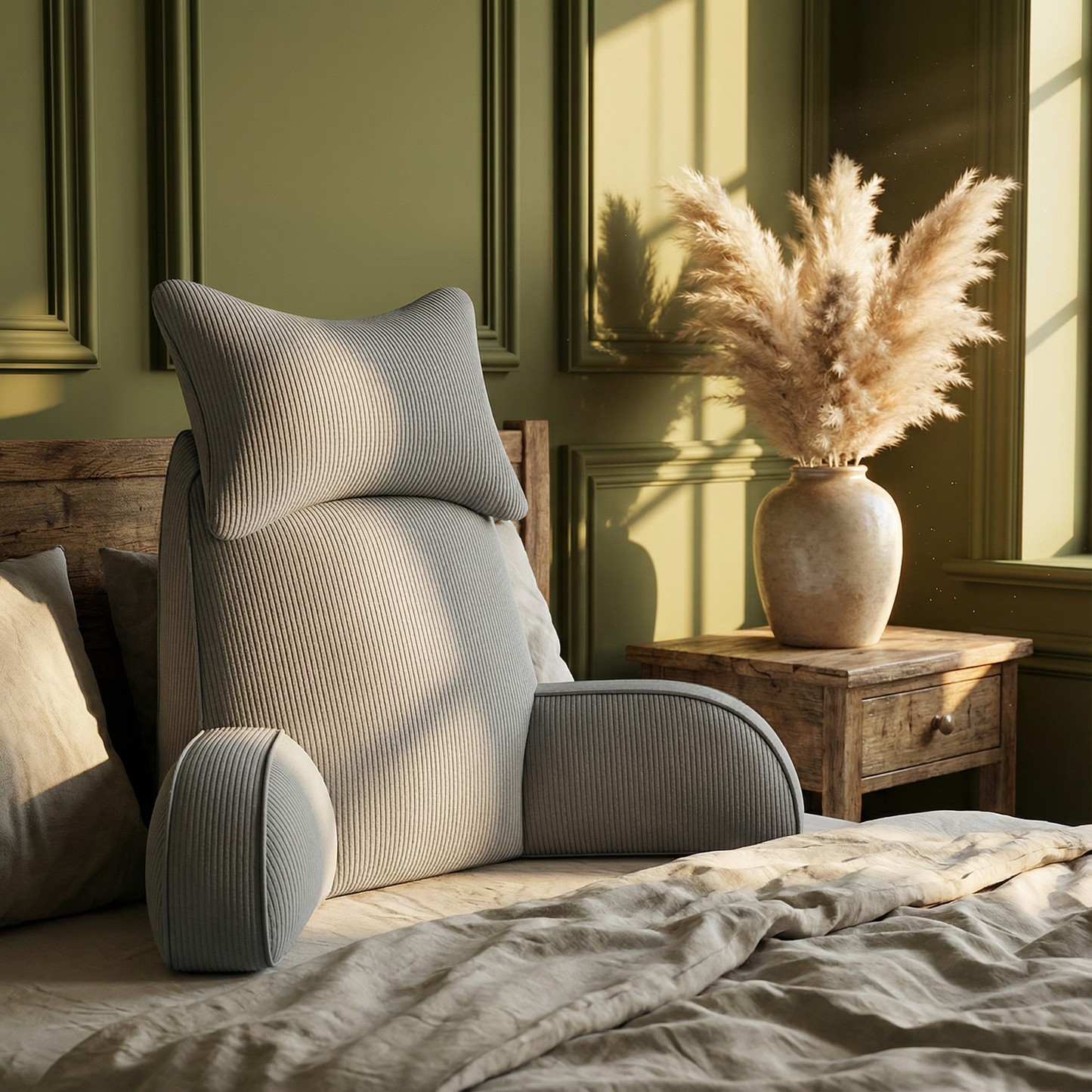Corduroy Backrest Reading Pillow | Armrest Head Support