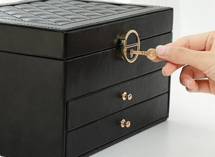 Jewellery box with multiple layers and velvet interior – Maeva-Dark green-State of Style