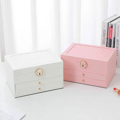 Jewellery box with multiple layers and velvet interior – Maeva-Dark green-State of Style