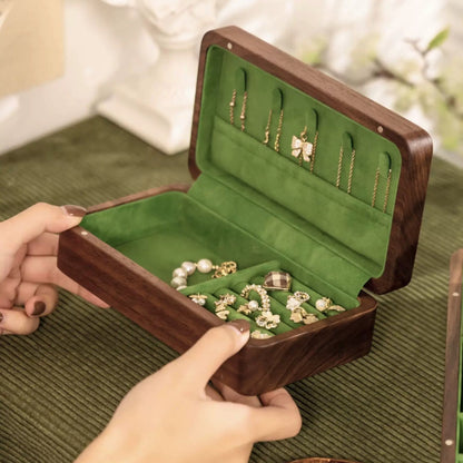 Walnut Jewelry Box with Green Velvet Lining