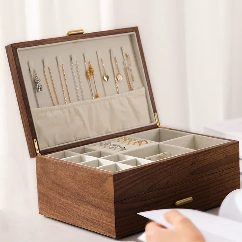 Walnut Jewelry Box with Sliding Drawers