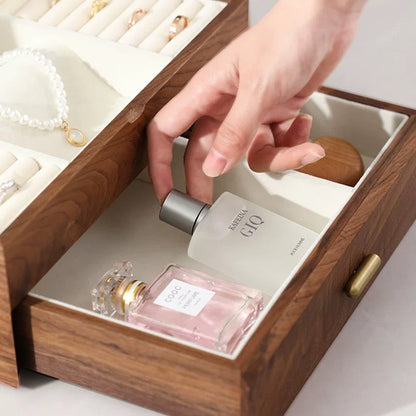 Walnut Jewelry Box with Sliding Drawers