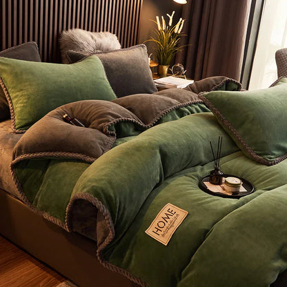 Luxurious Velvet Fleece Duvet Cover Set - PlushHaven-Green-1.5m Bed-State of Style