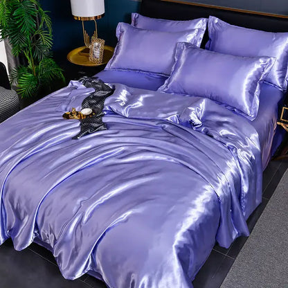 Luxury Plain Satin Duvet Cover - SilkSerenity-Blue/Purple-150X200CM-State of Style