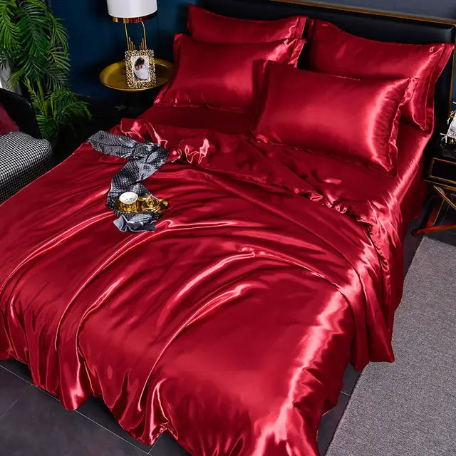 Luxury Plain Satin Duvet Cover - SilkSerenity-Dark Red-150X200CM-State of Style
