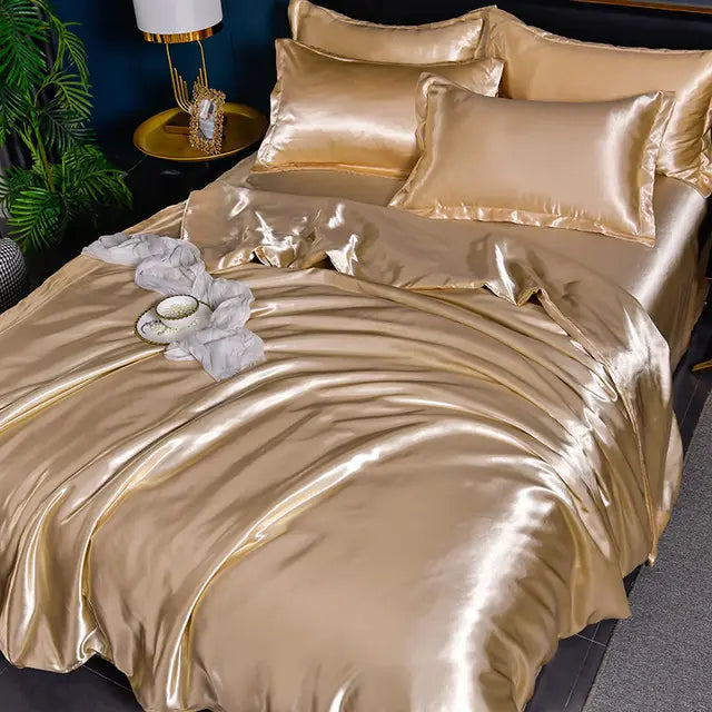 Luxury Plain Satin Duvet Cover - SilkSerenity-Light Gold-150X200CM-State of Style