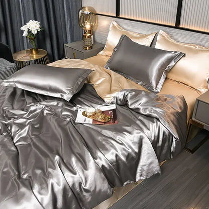 Luxury Plain Satin Duvet Cover - SilkSerenity-Silver-150X200CM-State of Style