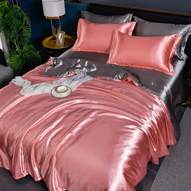 Luxury Plain Satin Duvet Cover - SilkSerenity-Silver-150X200CM-State of Style