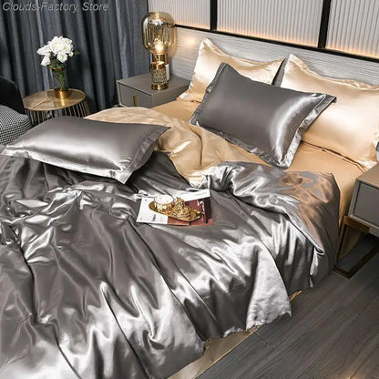 Luxury Plain Satin Duvet Cover - SilkSerenity-Silver-150X200CM-State of Style