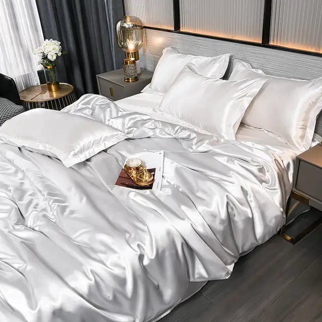 Luxury Plain Satin Duvet Cover - SilkSerenity-White-150X200CM-State of Style