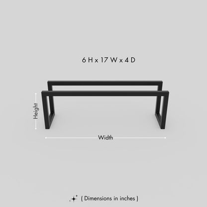 Dimensions of a metal slipper rack shown in inches with a simple minimalist design and displayed on a neutral background